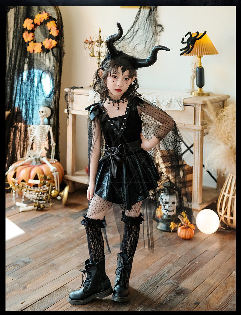 Kids Girl Witch Maleficent Outfits Halloween Suit