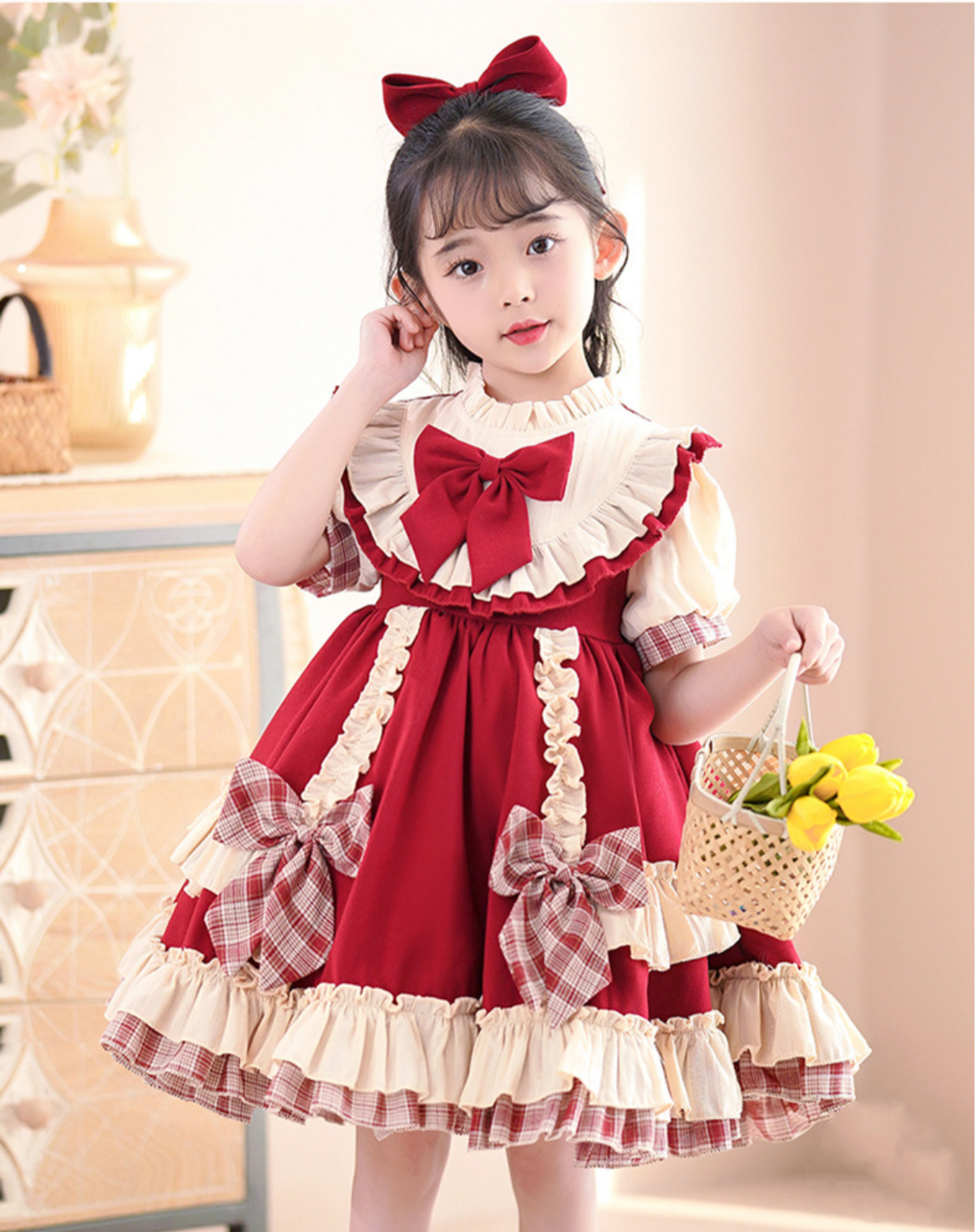 Girls Lolita Princess Dress Christmas Short-Sleeved