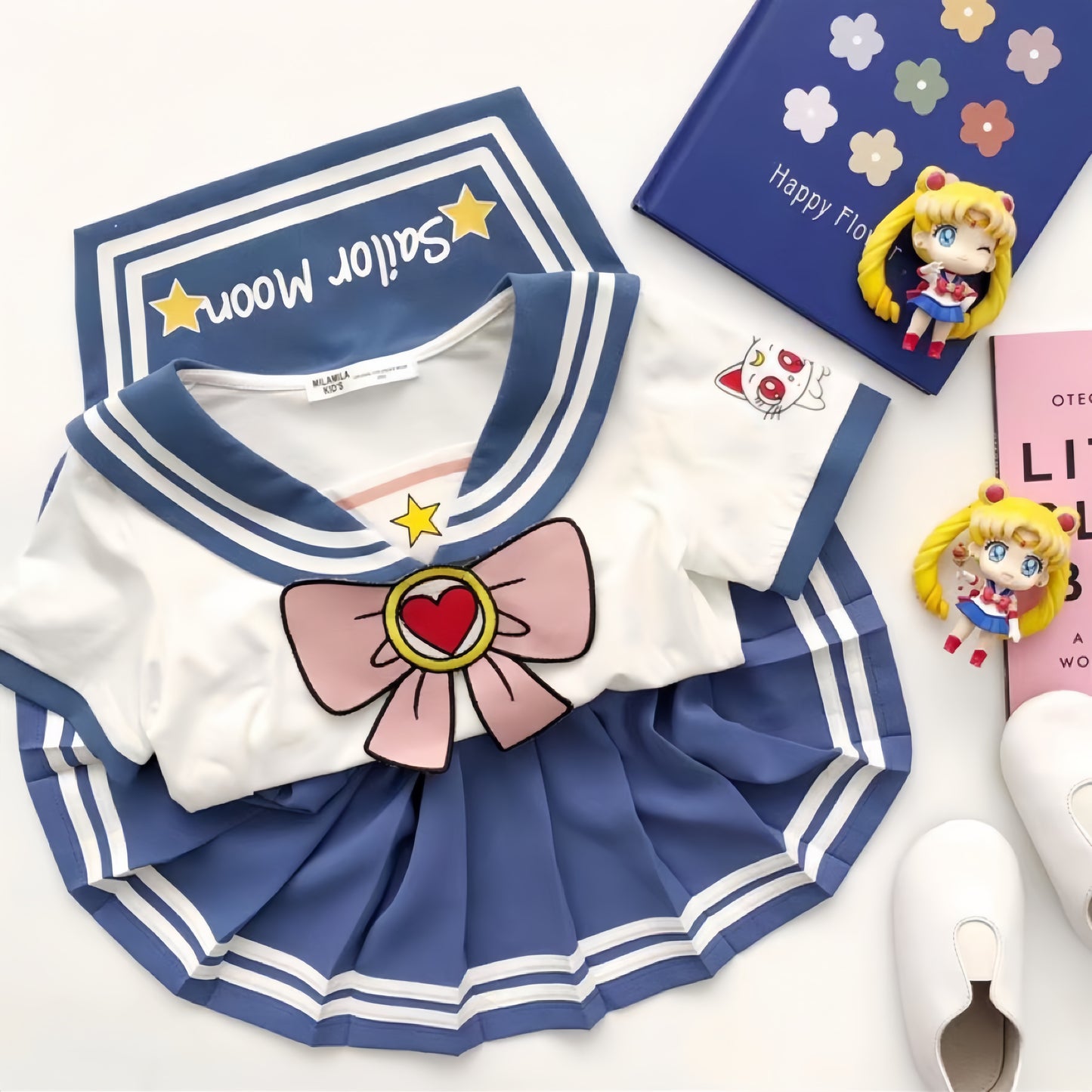 Kids Girl Summer Anime Sailor Moon Suit Pleated Skirt Two-Piece Set