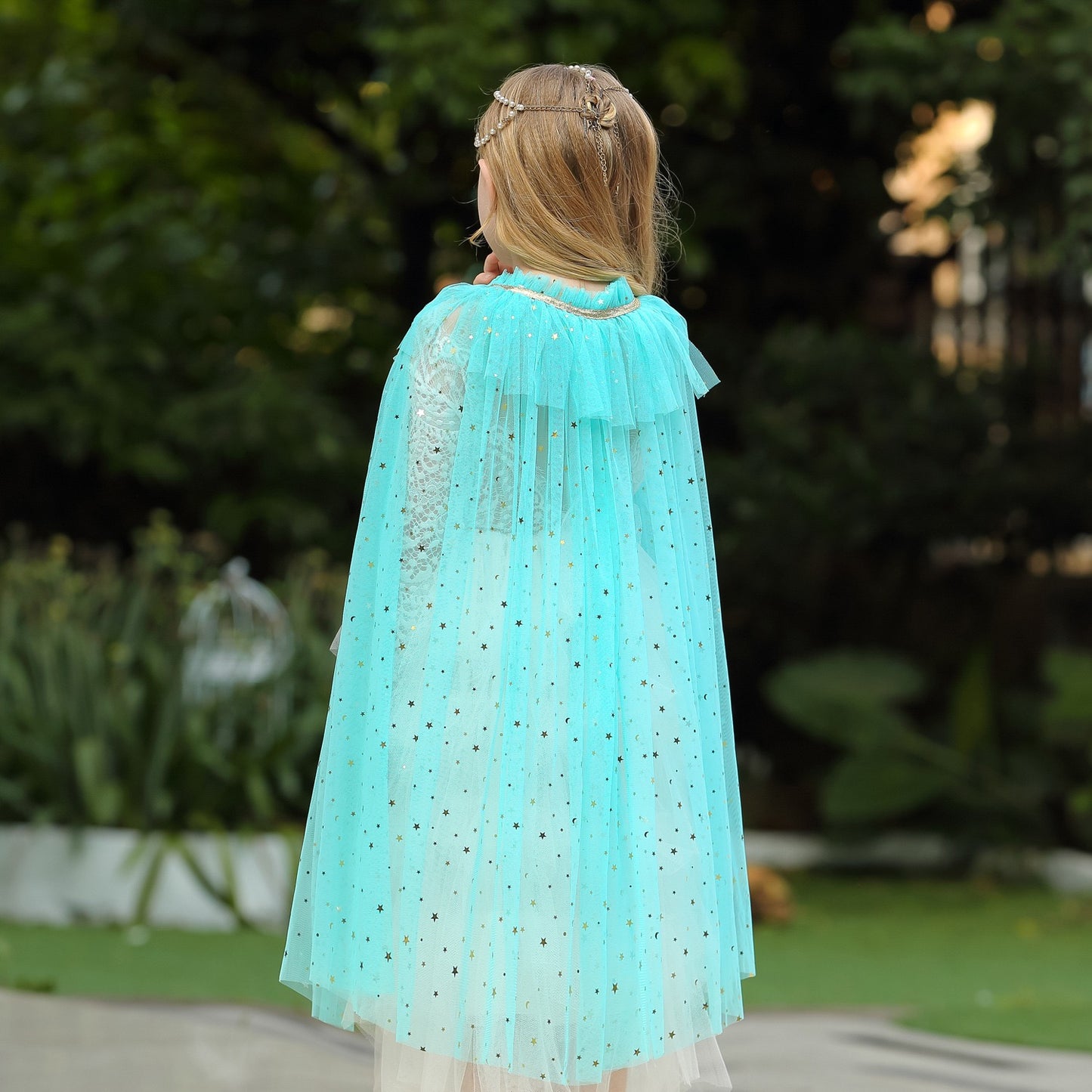 Kids Girls Princess Rainbow Lace Tulle Cape Costume