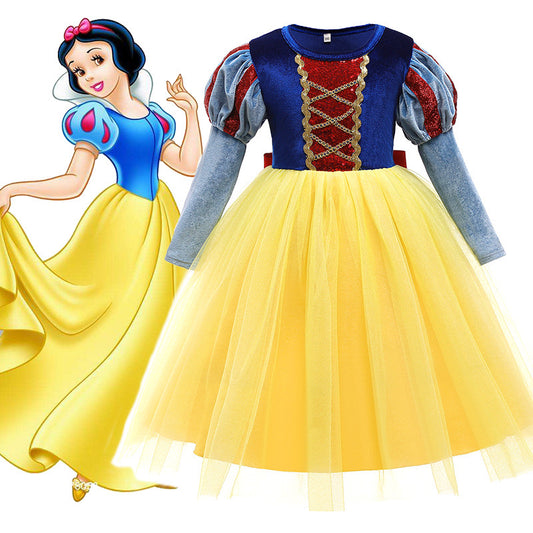 Kids Snow White Cosplay Costume Girls Princess Birthday Party Dress (long sleeves)