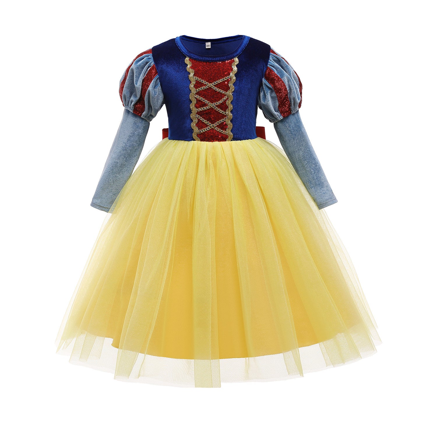 Kids Snow White Cosplay Costume Girls Princess Birthday Party Dress (long sleeves)