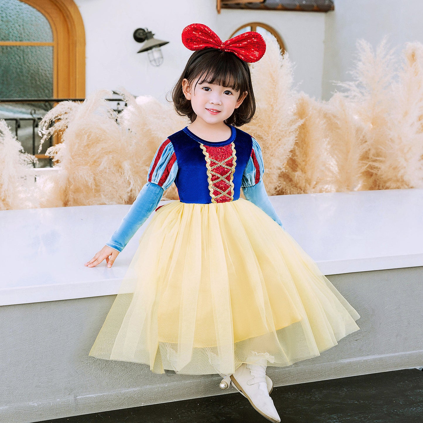 Kids Snow White Cosplay Costume Girls Princess Birthday Party Dress (long sleeves)