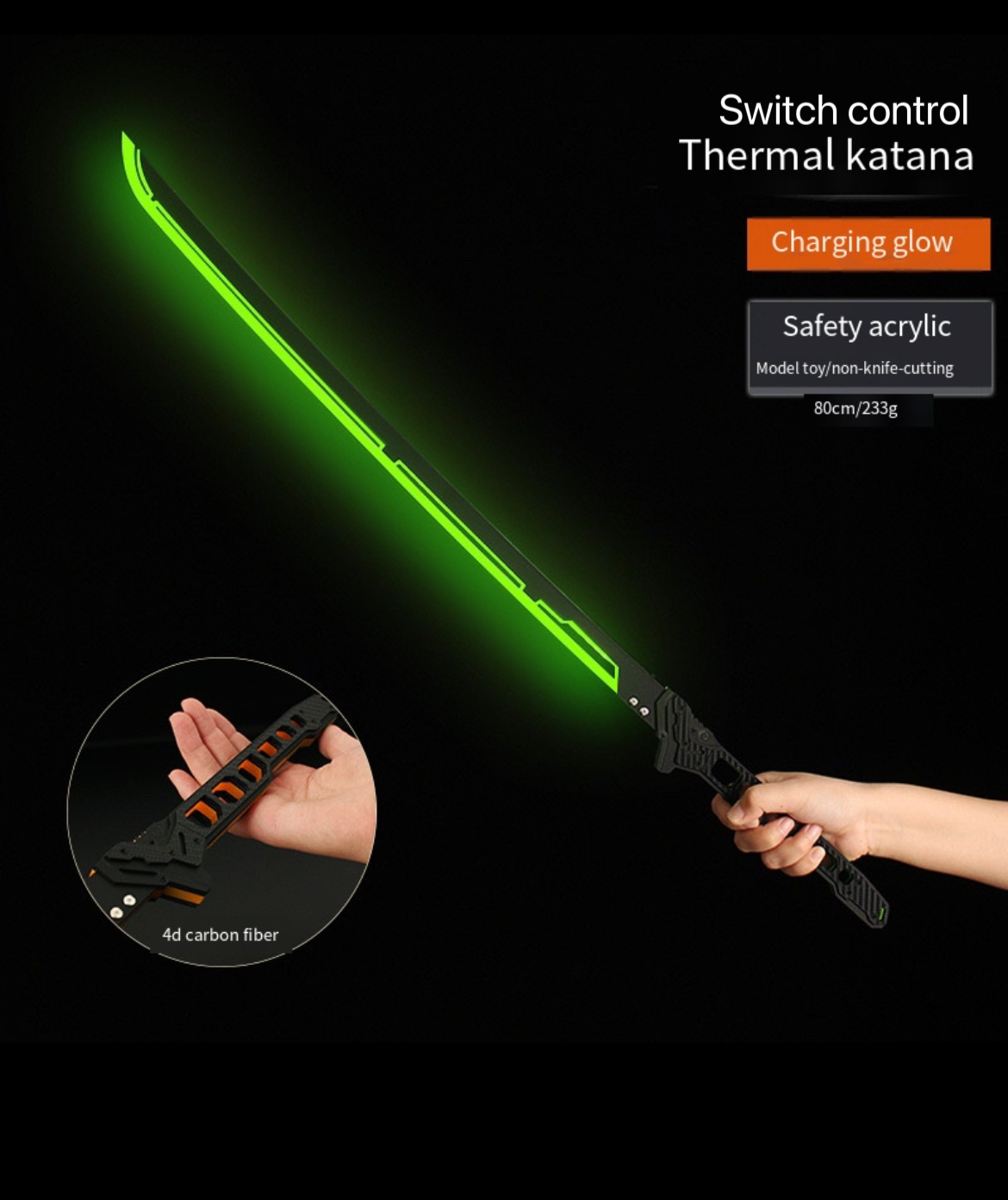 Cyber Punk Thermal Katana Samurai Sword Prop LED Light-Up Cosplay Prop