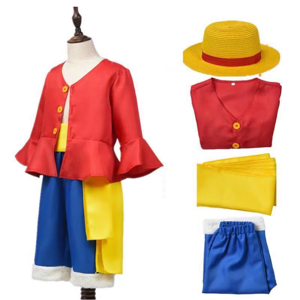 One Piece Anime Monkey D Luffy 2 Years Later Cosplay Costume with Hat