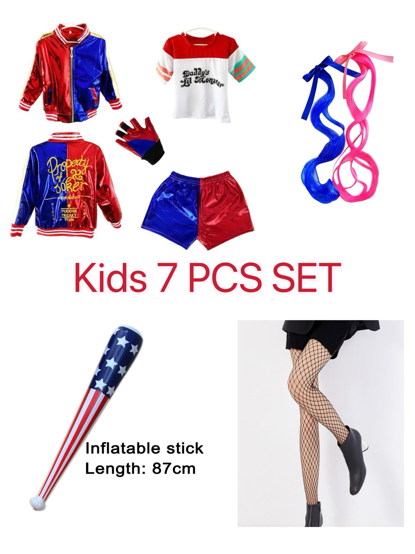 Harley Quinn Suicide Squad Costume Cosplay 7PCS Set With Wig