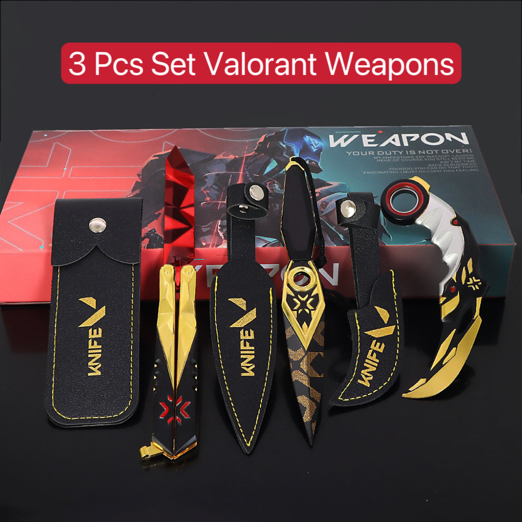 3 Pcs Set Valorant Toy Weapons Karambit Knife, Butterfly Knife, Kunai Gift Box