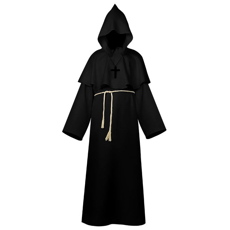 Halloween Cosplay Medieval Renaissance Monk Friar Priest Wizard Cloak Hooded Robe