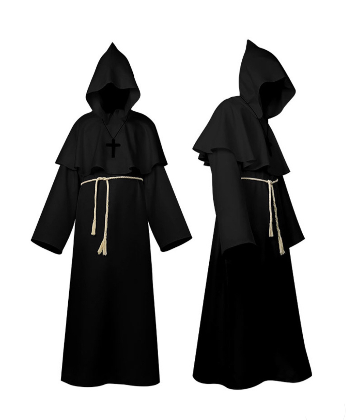 Halloween Cosplay Medieval Renaissance Monk Friar Priest Wizard Cloak Hooded Robe