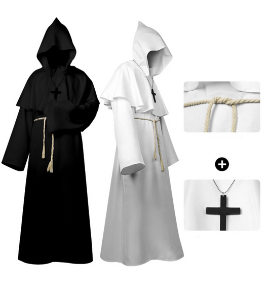 Halloween Cosplay Medieval Renaissance Monk Friar Priest Wizard Cloak Hooded Robe