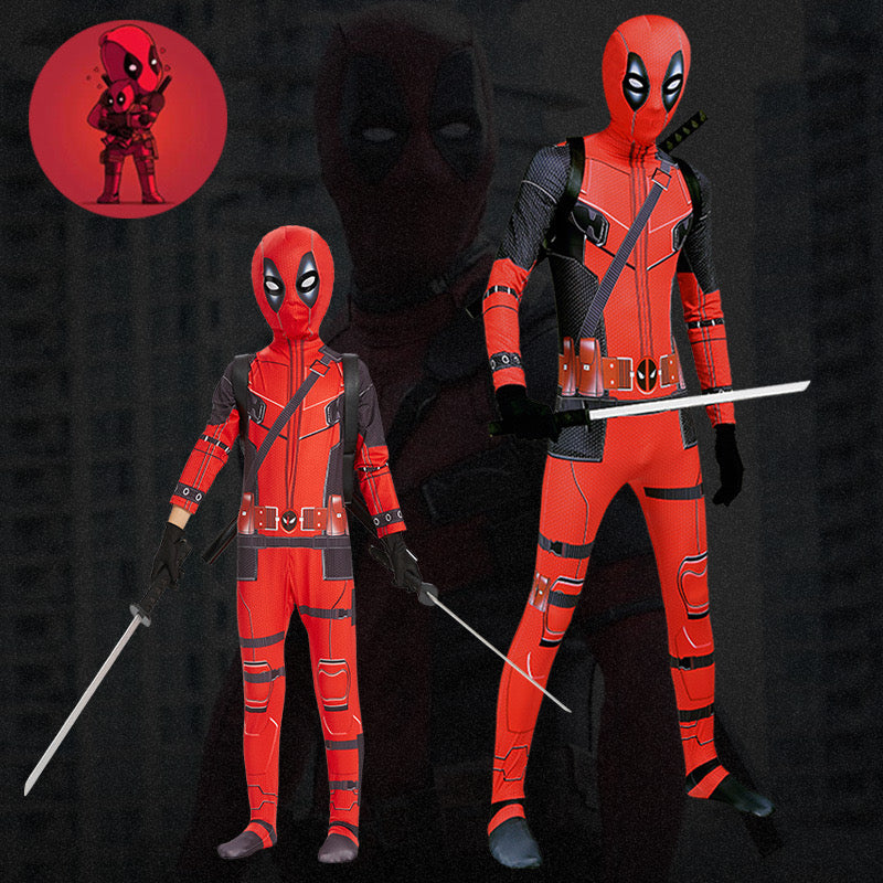 Kids Deadpool Costume Superhero Cosplay Boys Fancy Dress Party Jumpsuit