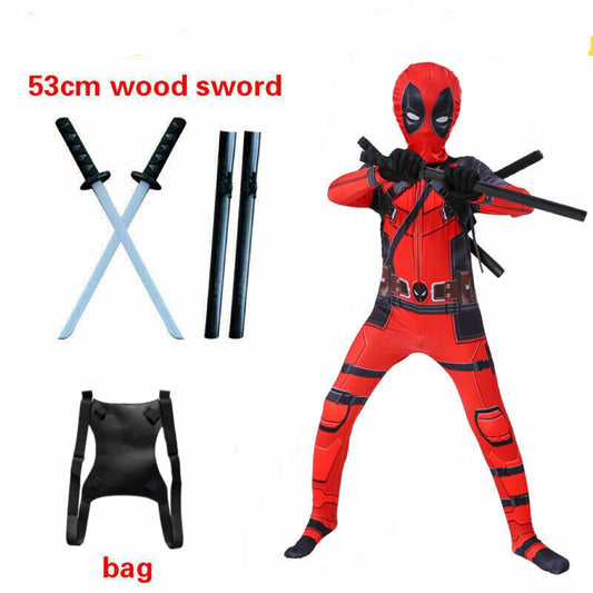 Kids Deadpool Costume Superhero Cosplay Boys Fancy Dress Party Jumpsuit