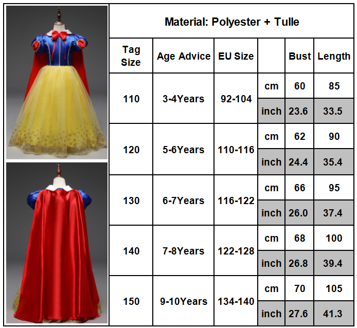 Kids Snow White Cosplay Costume Girls Princess Birthday Party Fancy Dress