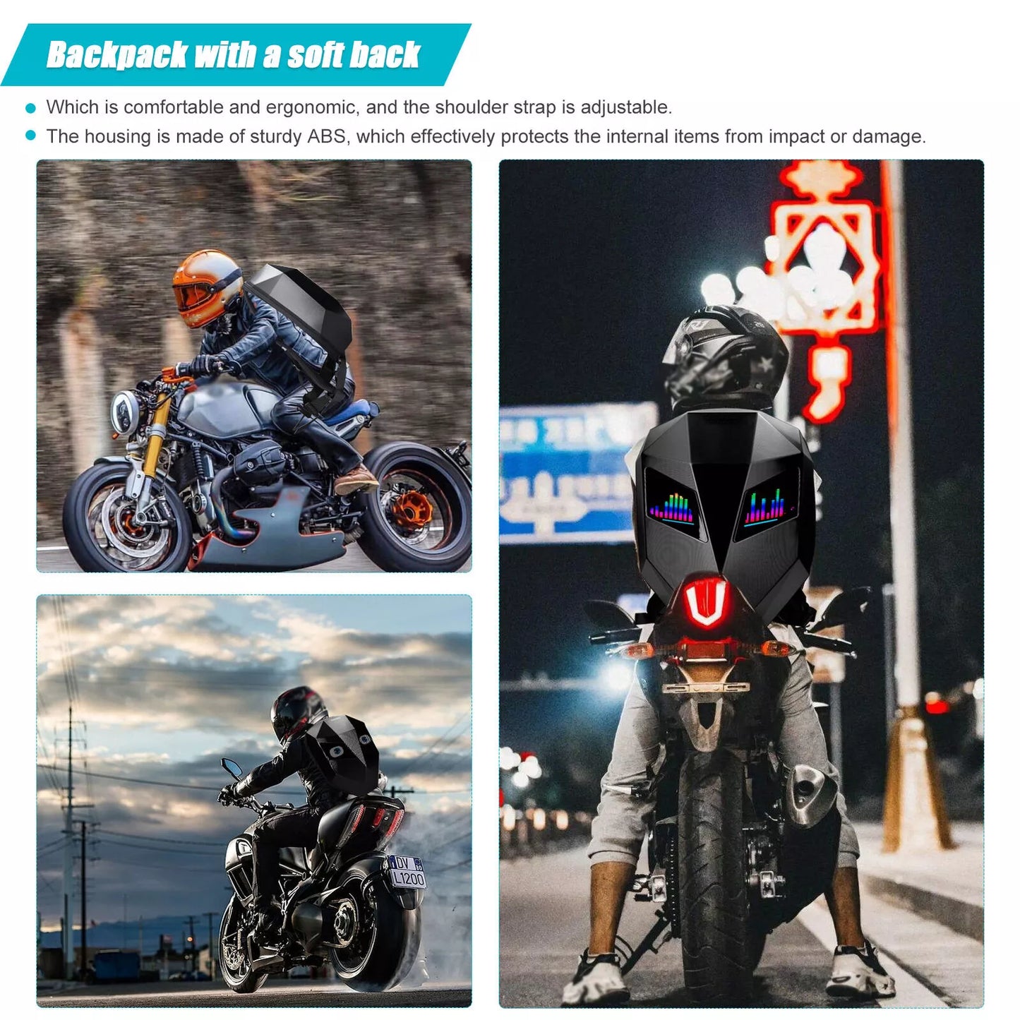 LED Backpack Motorcycle Riding Backpack Travel Daypack Storage Bag