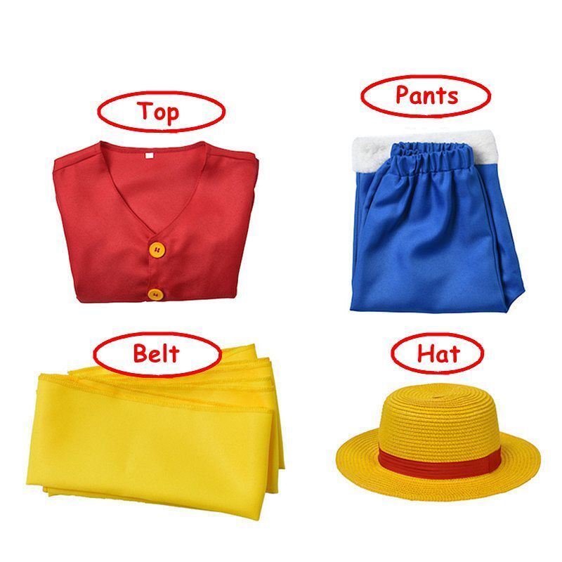 One Piece Anime Monkey D Luffy 2 Years Later Cosplay Costume with Hat